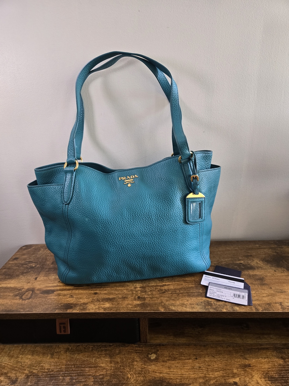Prada Teal Pebbled Leather Tote - Picture 13 of 14